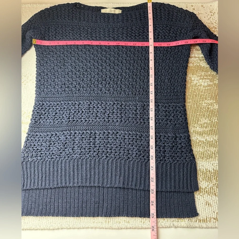 LOFT Navy Textured Open Stitch Knit Pullover Sweater | Size XS